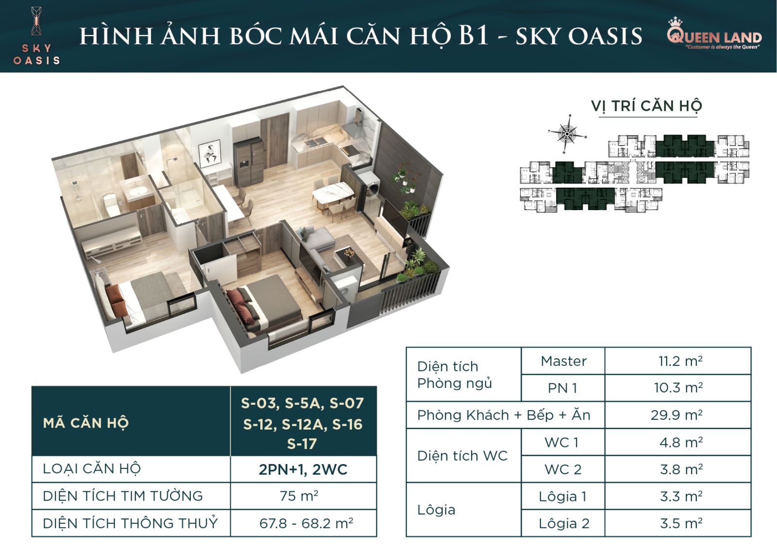 Bán căn hộ 2 PN - 67 m2 - Sky Oasis